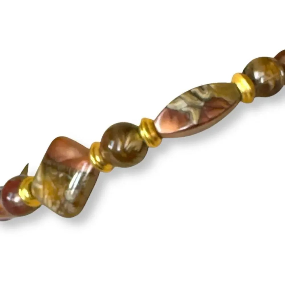 Vintage 32” Thermoset Lucite Tiger’s Eye Opalescent Moon Glow Necklace 1960s